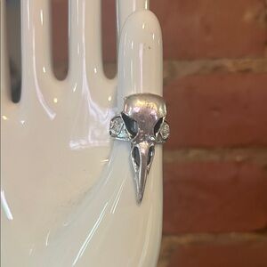 Silver Tone Raven Skull Ring